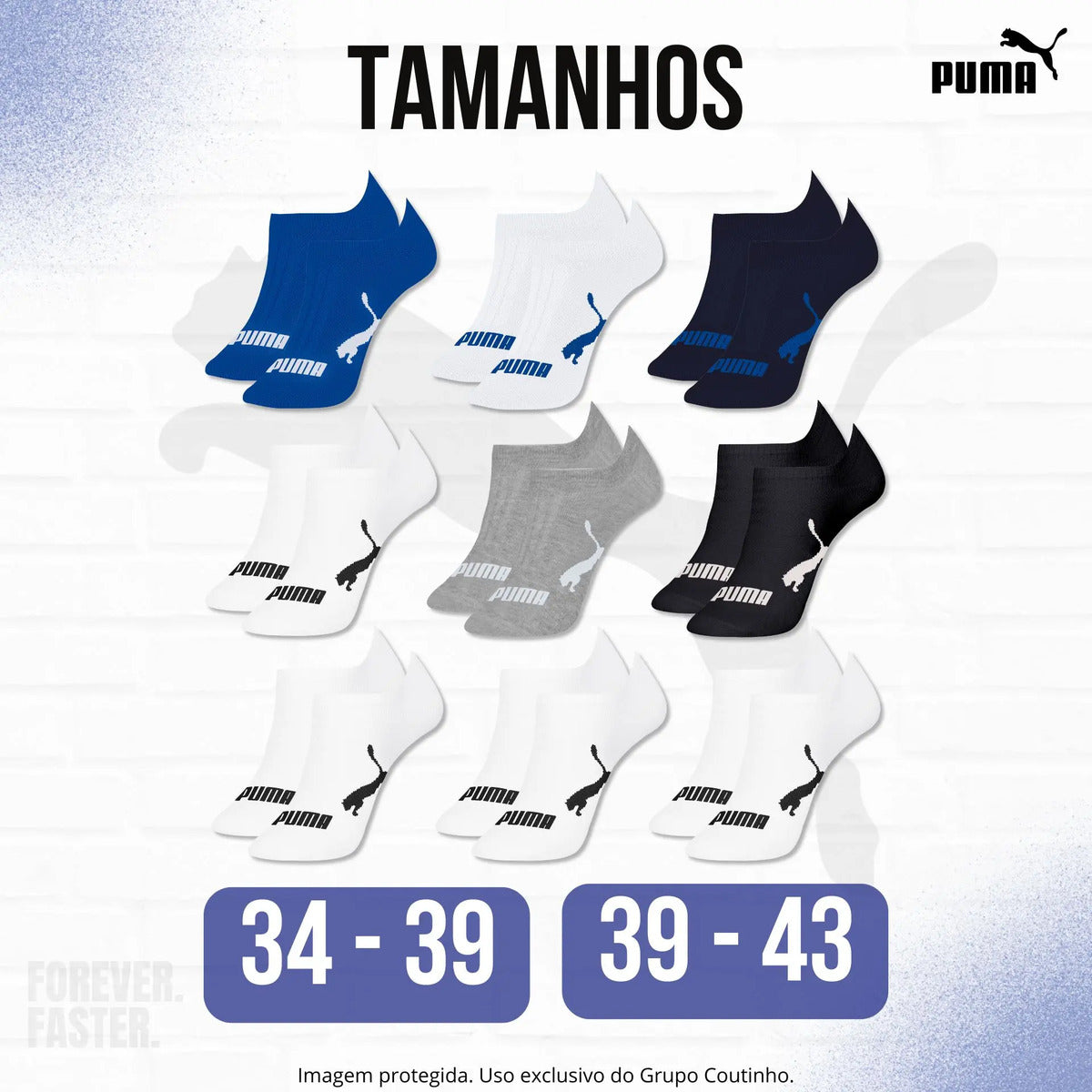 Kit 9 Pares Meias Invisível Puma Sapatilha Soquete Original