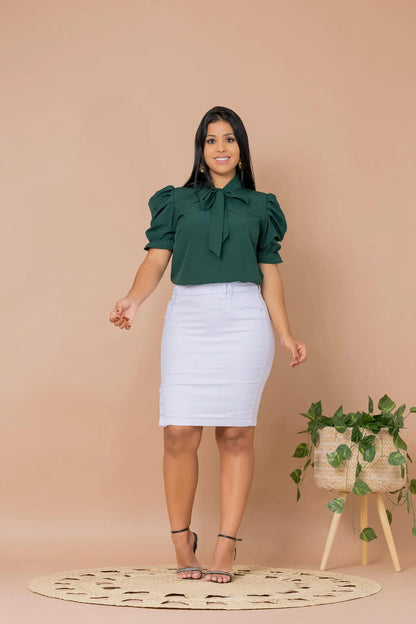 Blusa Emily Gola Laço Manga Curta Bufante