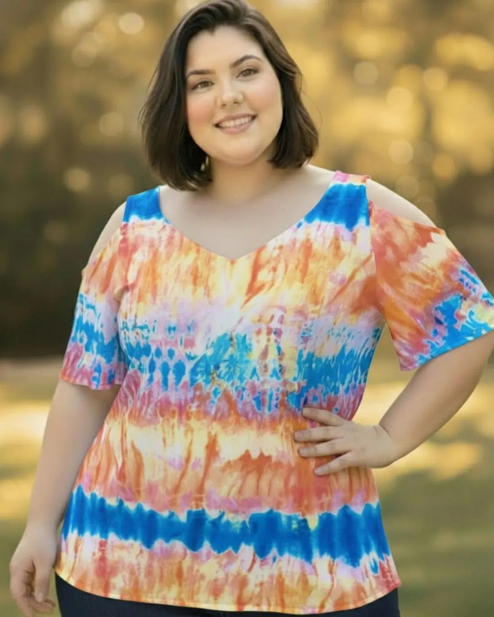 Blusa Cigana De Seda Estampada Alça Dupla Plus Size