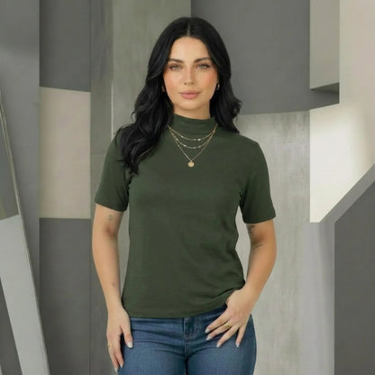 Kit 2 Blusas Camiseta Feminina T Shirt Gola Alta Inverno