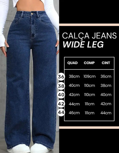 Calça Wide Leg Jeans Feminina Reta Perna Larga Empina Bumbum