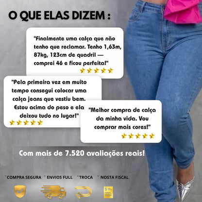 Calça Jeans Plus Size Cintura Alta Elastano Lycra Modeladora