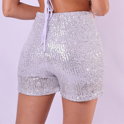 Short Bermuda Feminino Cintura Alta Paetê Balada Moda Brilho