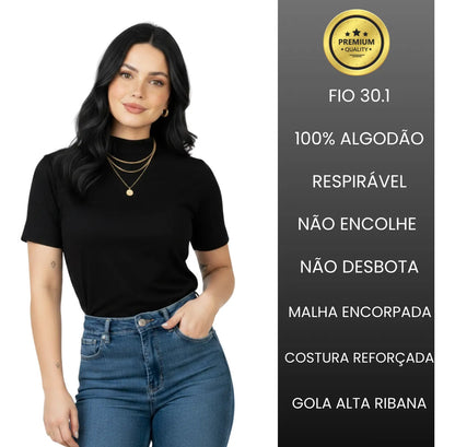 Kit 2 Blusas Camiseta Feminina T Shirt Gola Alta Inverno