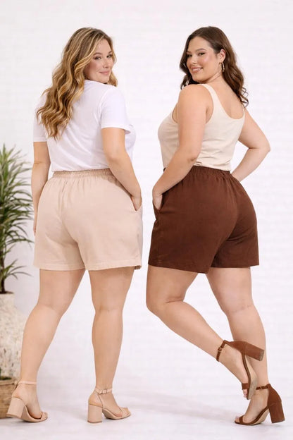 Kit 2 Shorts Feminino Alfaiataria Plus Size Elástico Linhão