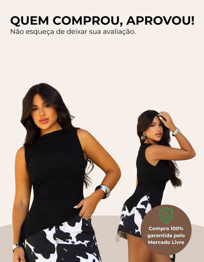 Blusa Cropped Feminina Assimétrica Ribana Canelada Premium