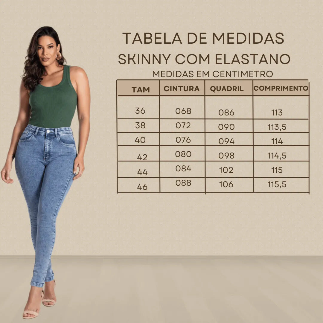 Calça Skinny Jeans Feminina Cintura Alta Marmorizada Lycra
