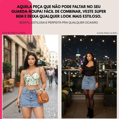 Short Saia Jeans Feminino Cintura Alta Com Lycra Stillger