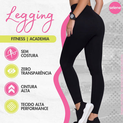 Calça Legging Zero Transparência Fitness Cintura Alta Selene