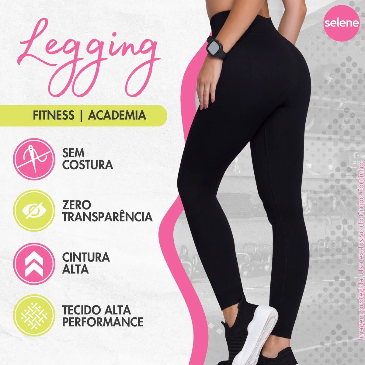 Calça Legging Zero Transparência Fitness Cintura Alta Selene