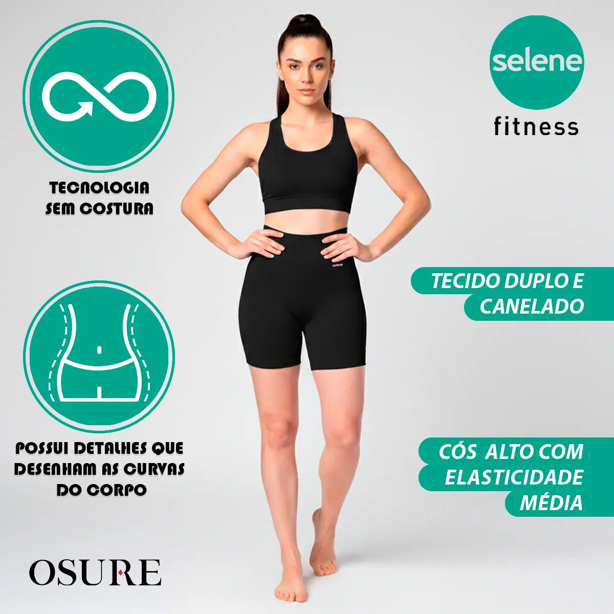 Short Selene Poliamida Zero Transparência Bermuda S/ Costura
