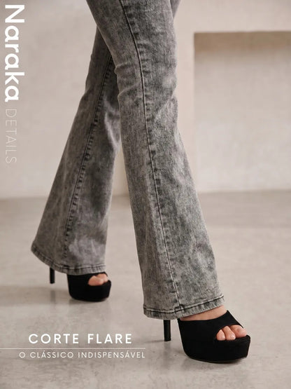 Calça Jeans Flare Feminina Cintura Alta Com Elastano