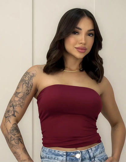 Blusa Top Faixa Tube Cropped Tomara Que Caia Duplo Suplex