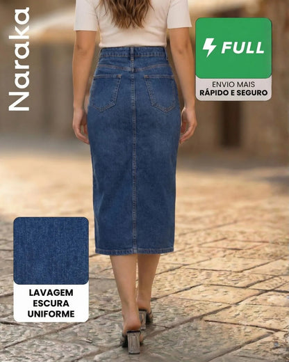 Saia Jeans Feminina Longa Midi Evangélica Cintura Alta