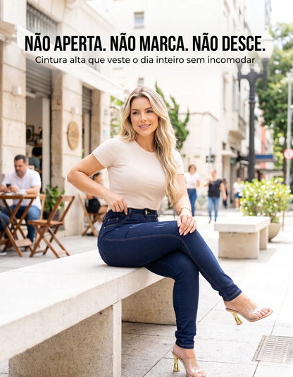 Calça Jeans Feminina Empina Bumbum Cintura Alta Lycra Preta