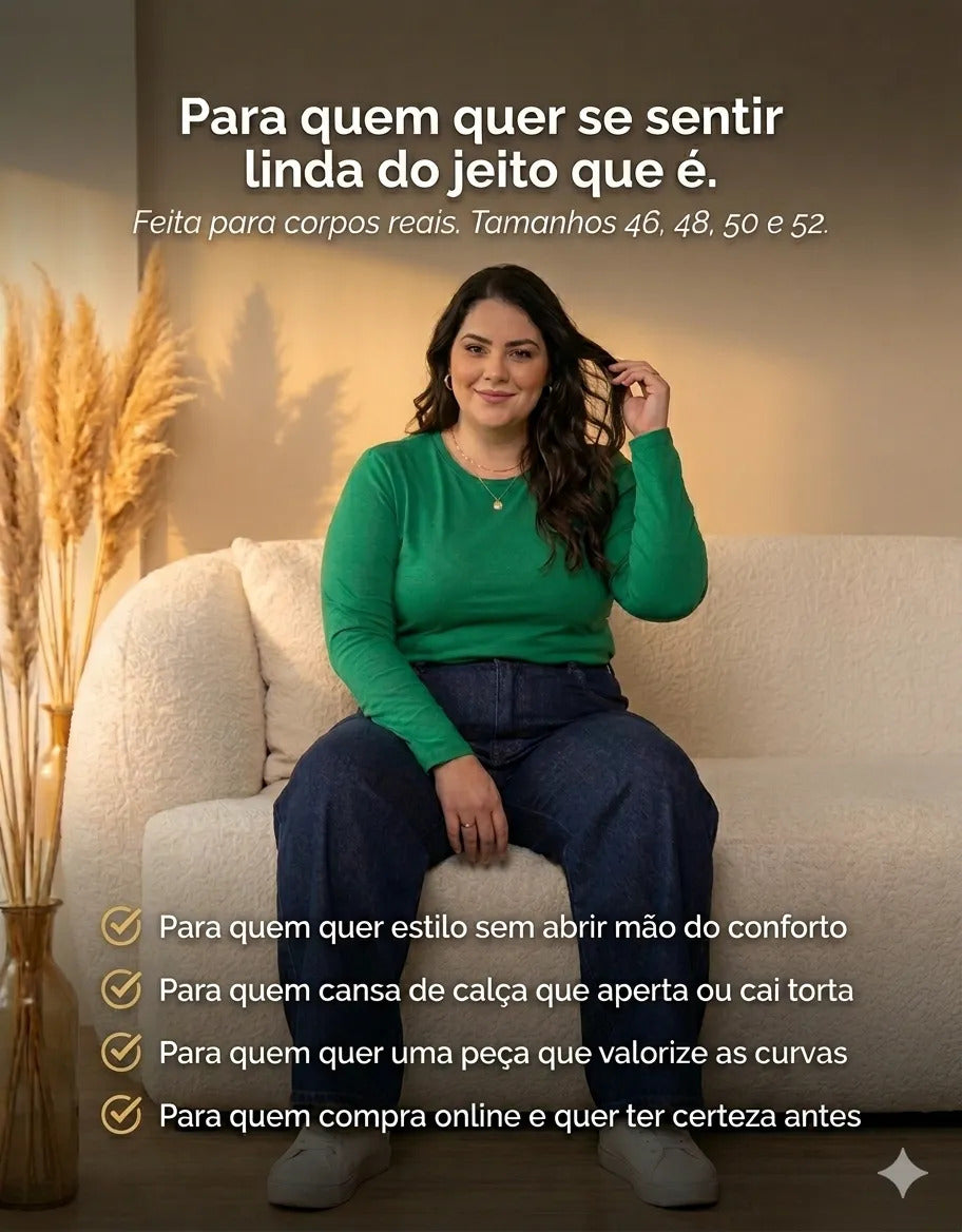 Calça Plus Size Jeans Feminina Wide Leg Levanta Bumbum