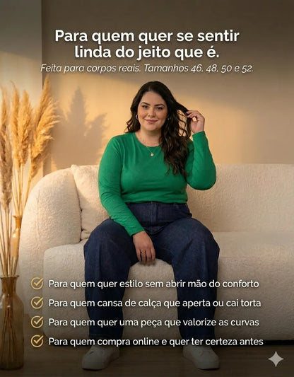 Calça Plus Size Jeans Feminina Wide Leg Levanta Bumbum