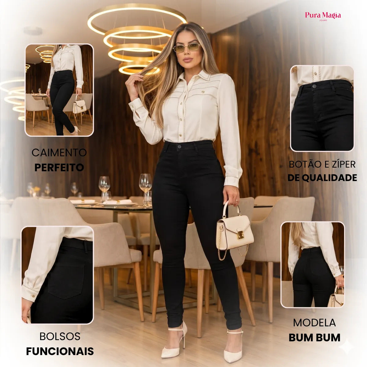Calça Jeans Feminina Preta Cintura Alta Com Lycra Modeladora