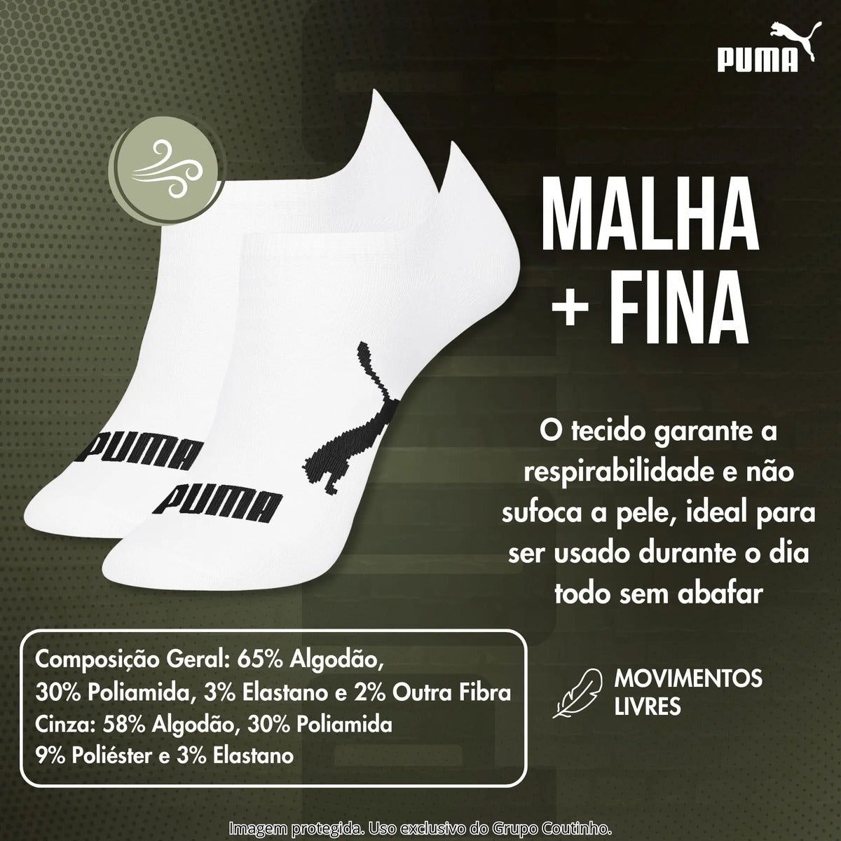 Kit 9 Pares Meias Invisível Puma Sapatilha Soquete Original