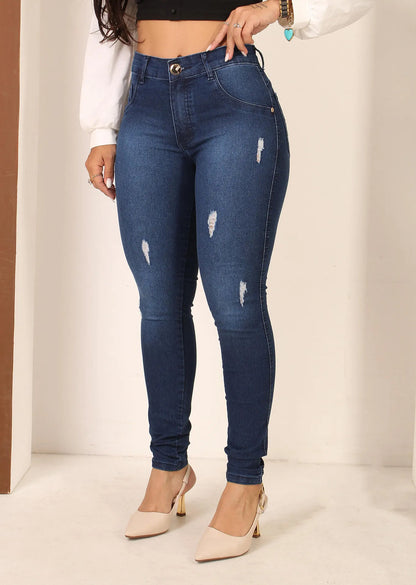 Calça Feminina Jeans Cintura Alta Skinny Levanta Bumbum