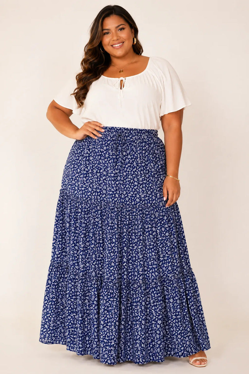 Saia Longa Com Babado Estica Bastante Veste 44 - 52 Elegante