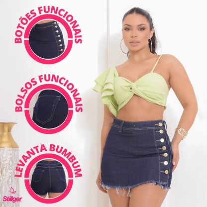 Short Saia Jeans Feminino Cintura Alta Com Lycra Stillger