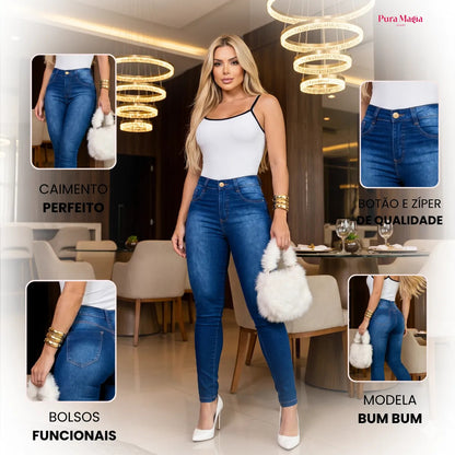 Calça Jeans Feminina Preta Cintura Alta Com Lycra Modeladora