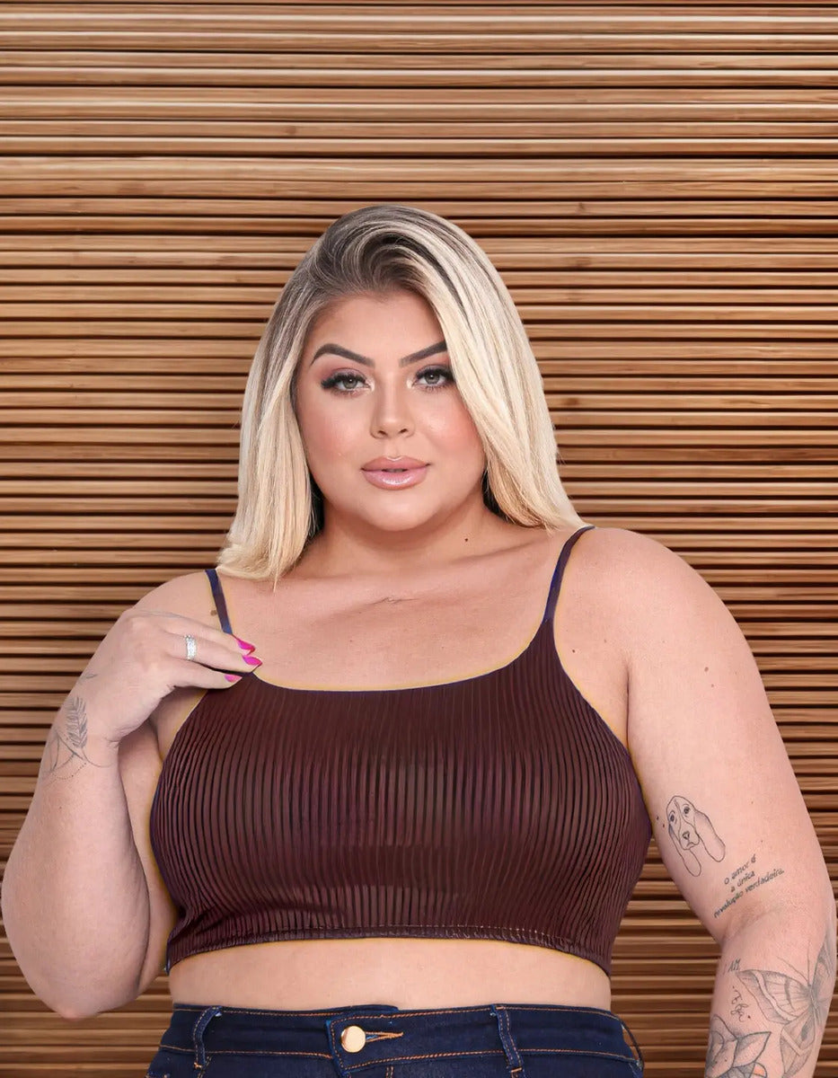 Cropped Plus Size Alcinha Super Sustentação Malha Canelada