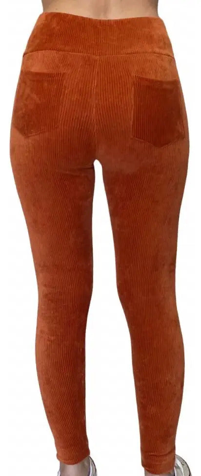 Calça Legging Veludo Cotelê Com Bolso Cós Alto Inverno