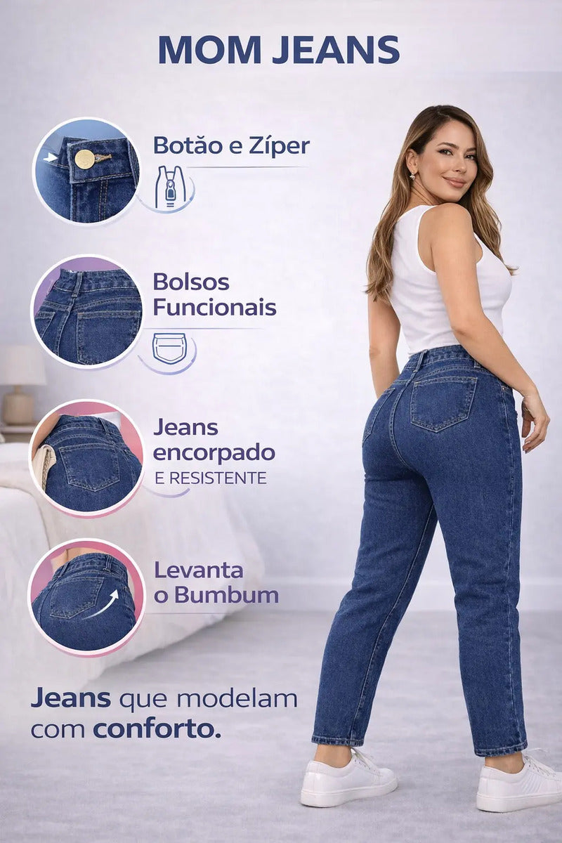 Calça Jeans Mom Stillger Feminina Cintura Alta Cor Clara