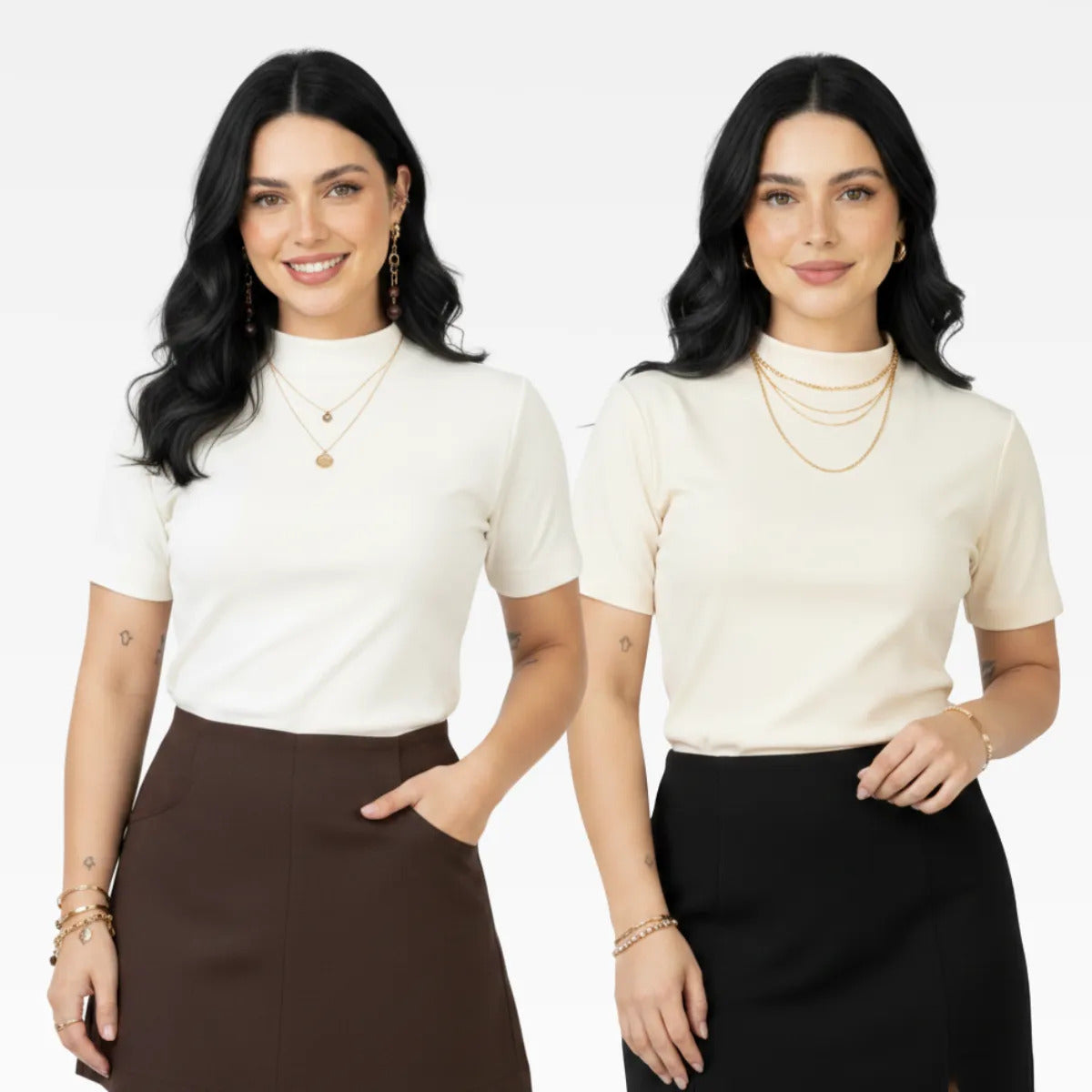 Kit 2 Blusas Camiseta Feminina T Shirt Gola Alta Inverno