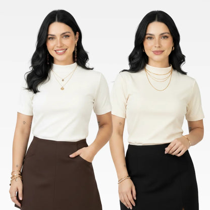 Kit 2 Blusas Camiseta Feminina T Shirt Gola Alta Inverno