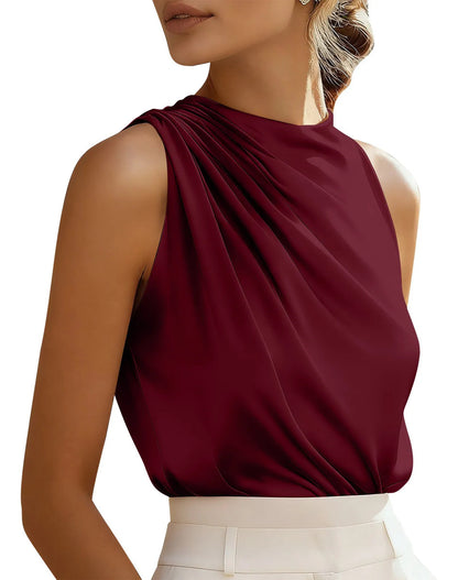 Camisa Feminina, Cor Sólida, Seda E Cetim, Blusa Longa