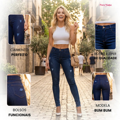 Calça Jeans Feminina Preta Cintura Alta Com Lycra Modeladora