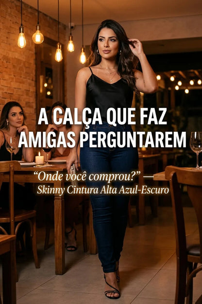 Calça Feminina Jeans Cintura Alta Skinny Levanta Bumbum