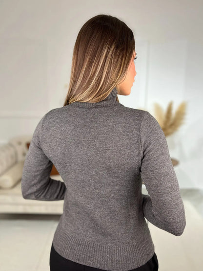 Blusa Cacharrel Feminina Lã Trico Tricot Gola Alta Atacado