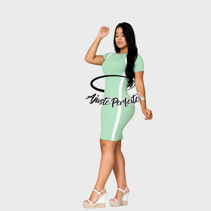 Vestido Canelado Curto Com Manga Casual Básico Modelador