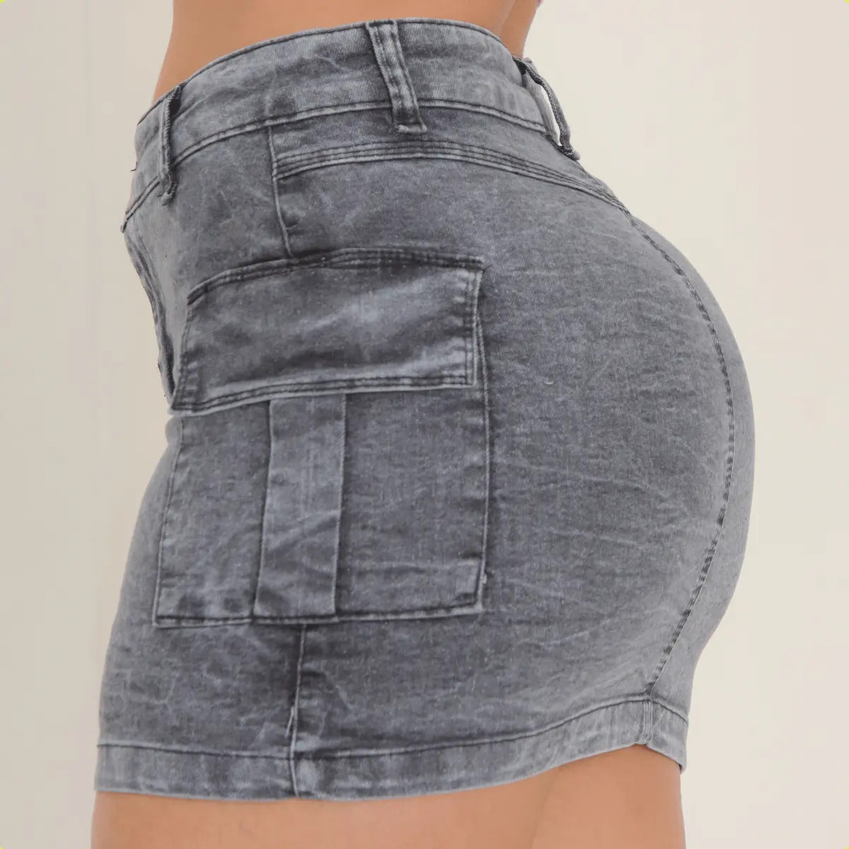 Saia Jeans Cargo Feminina Cintura Alta Com Lycra Stillger