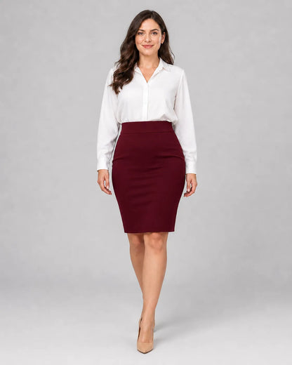 Saia Lapis Midi Social Feminina Secretaria Cintura Alta Lisa