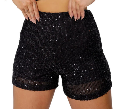 Short Bermuda Feminino Cintura Alta Paetê Balada Moda Brilho