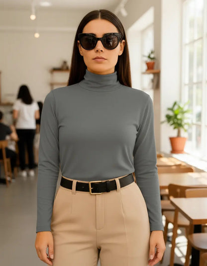 Blusa Térmica Feminina Gola Alta Zanca Peluciada Manga Longa