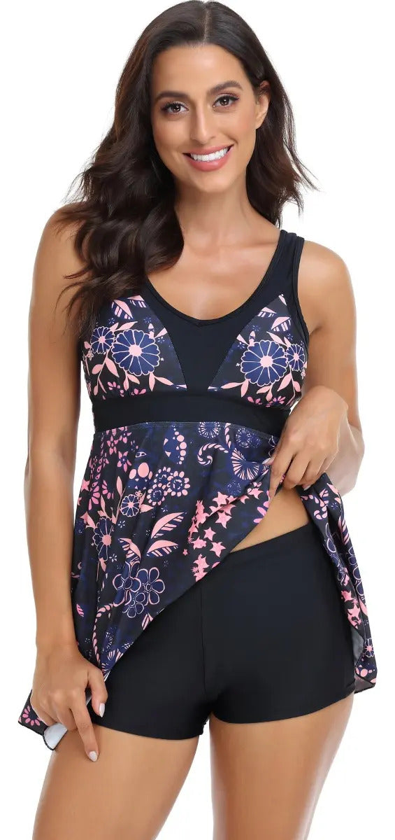 Maiô Tankini Saia Feminino Estampa Floral Praia