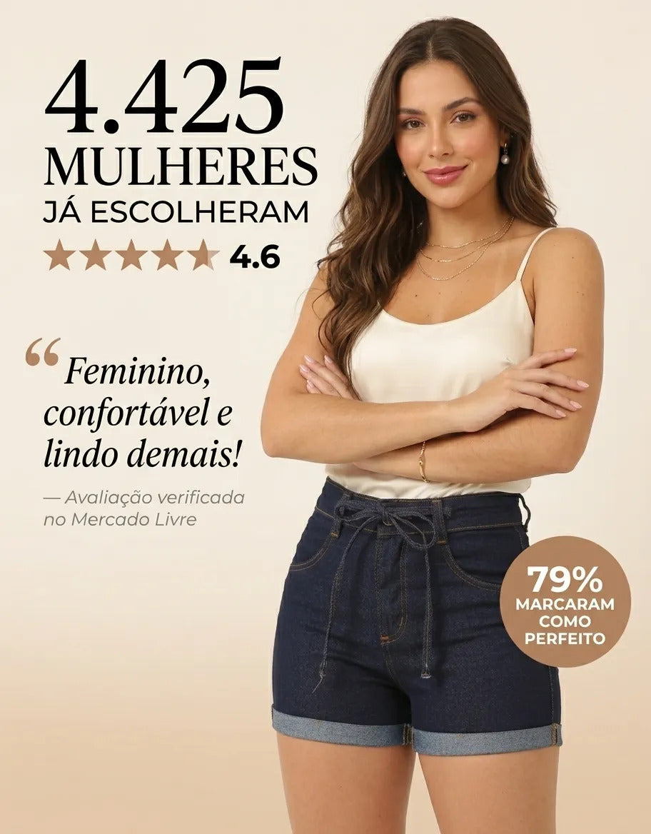 Short Jeans Feminino Cintura Alta C/ Lycra Hot Pant Stillger