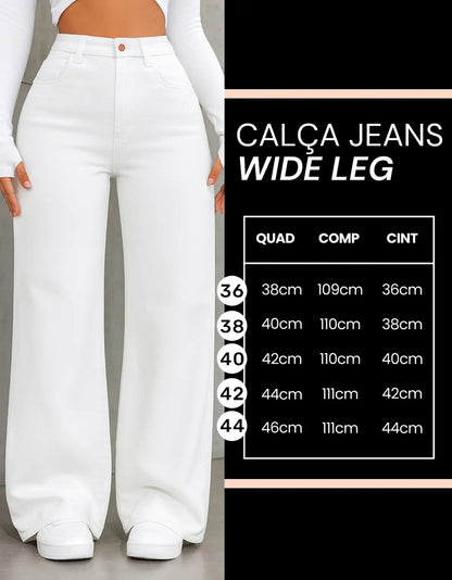 Calça Wide Leg Jeans Feminina Reta Perna Larga Empina Bumbum