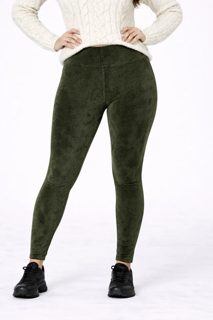 Calça Legging Veludo Cotelê Com Bolso Cós Alto Inverno
