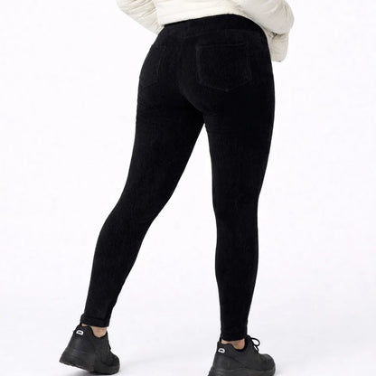 Calça Legging Veludo Cotelê Com Bolso Cós Alto Inverno