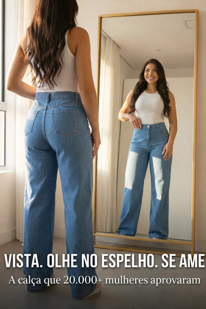 Calça Jeans Wide Leg Feminina Cintura Alta Sem Lycra Stillge