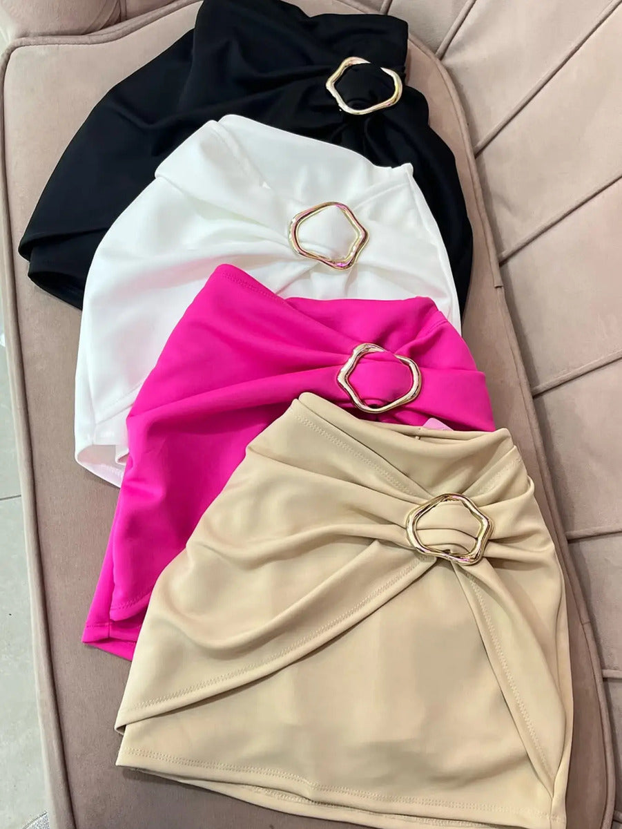 Short Saia Feminino Elegante Fivela Orgânica Neoprene Chic