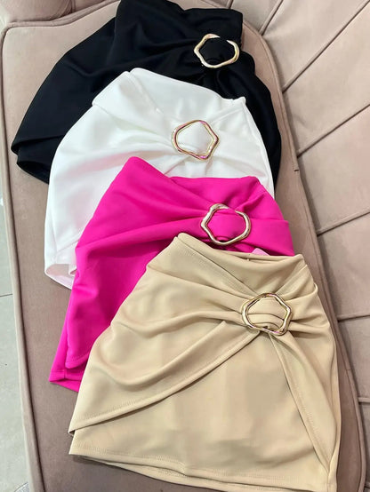Short Saia Feminino Elegante Fivela Orgânica Neoprene Chic