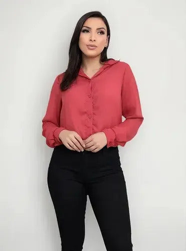 Camisa Seda Feminina Botão Gringa Blusa Moda Clássica 2026